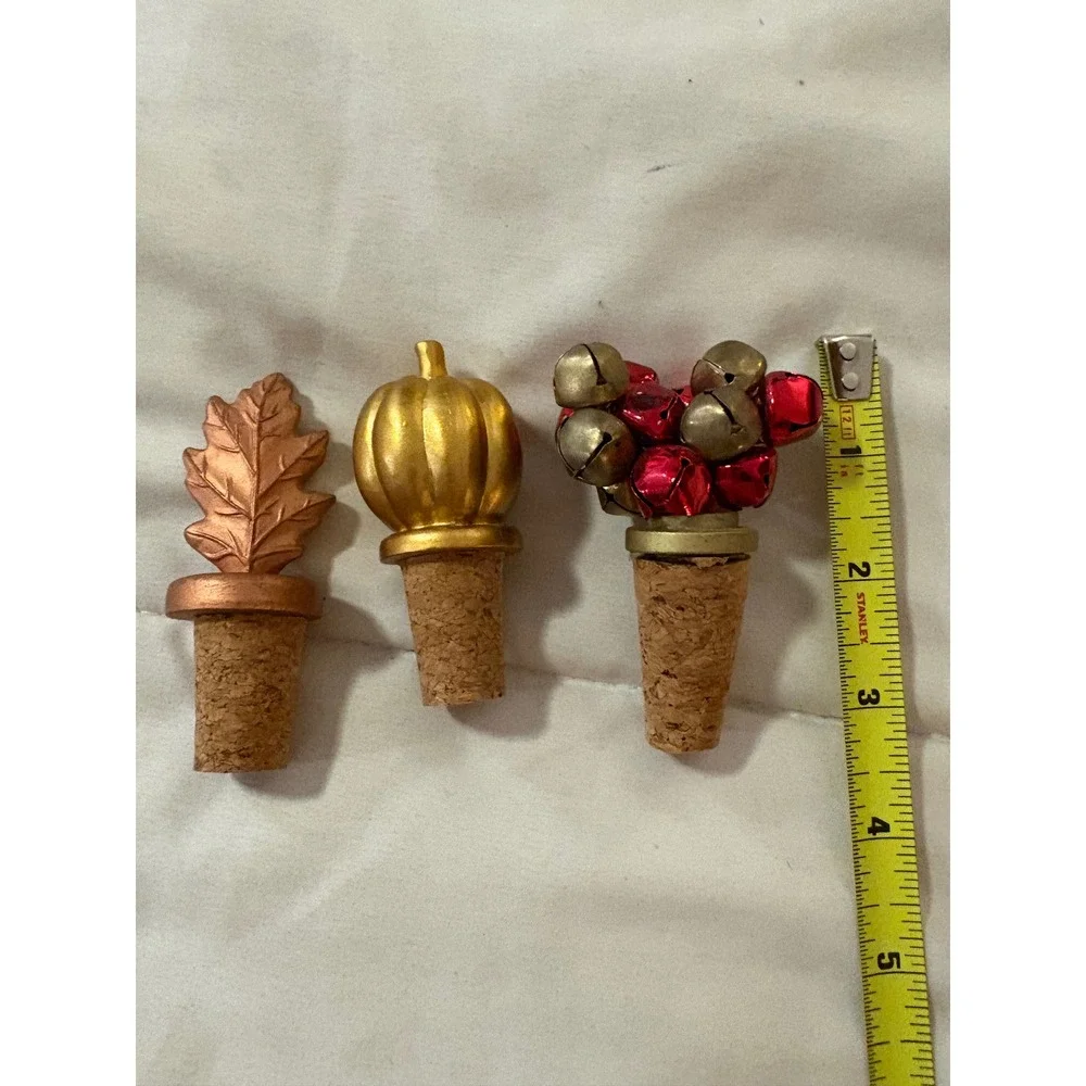 Holiday Wine Bottle Stopper Set 5pc Nutcracker Snowman Pumpkin Leaf‎ Jingle Bell